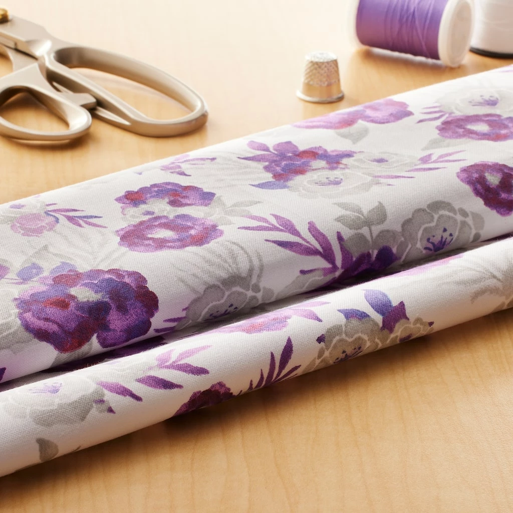 Discount â¤ï¸ Purple & Gray Floral Cotton Fabric by Loops & Threads™ 🔔 3 Discount â¤ï¸ Purple & Gray Floral Cotton Fabric by Loops & Threads™ 🔔 - Image 3