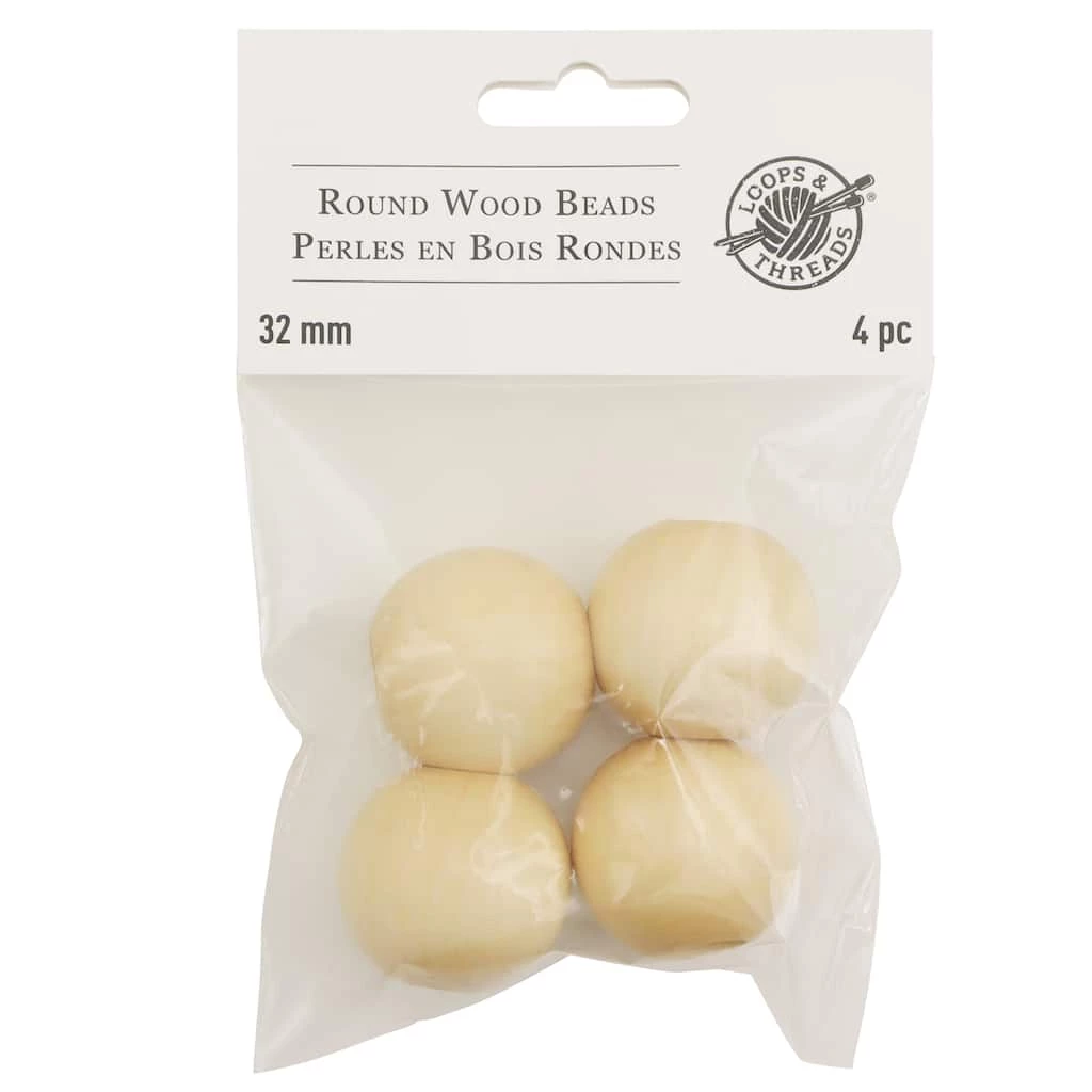 Wholesale 🧨 12 Packs: 4 ct. (48 total) Natural Wood Round Beads 32mm by Loops & Threads® â¤ï¸ 1 Wholesale 🧨 12 Packs: 4 ct. (48 total) Natural Wood Round Beads 32mm by Loops & Threads® â¤ï¸